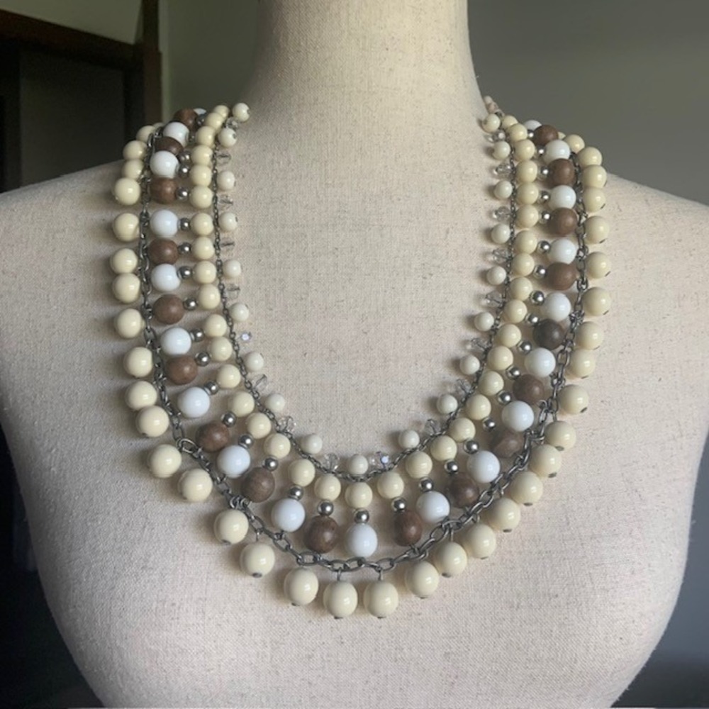 Adjustable Statement Necklace Boho Chic Back Bow Tie Layered Neutral
